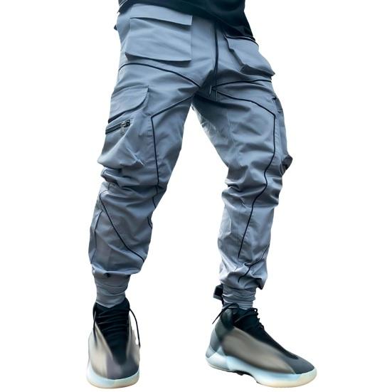 

Мужские брюки-карго с полосками на щиколотках, светоотражающие, с несколькими карманами, свободные, прямые M серый
