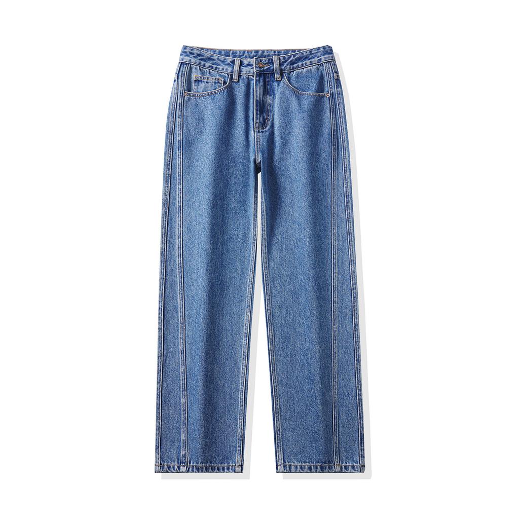 Classic Blue New Retro Jeans Tooling Loose Straight Wash Drape Deconstruction Design Cool Handsome Denim Trousers