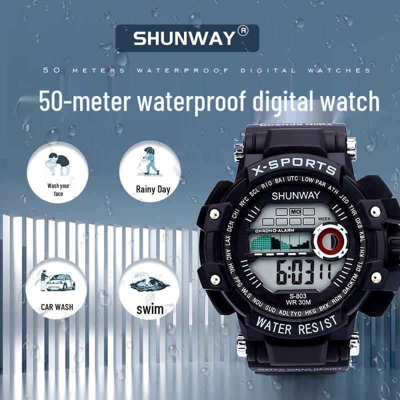 Ceas LED pentru tineret, luminos, rezistent la apă, cronograf sport multifuncțional