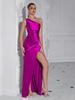European & American Fashion Ruched One-Shoulder Bodycon Slit Evening Dress – Sexy Goddess Style