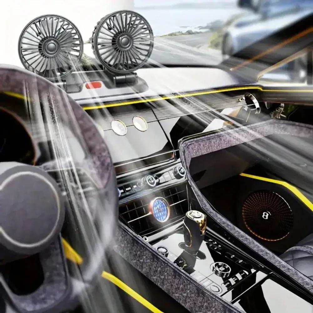 5V Dual Head USB Car Cooling Fan - 2 Speed Adjustable Wind Regulation Auto Cooler Accessory