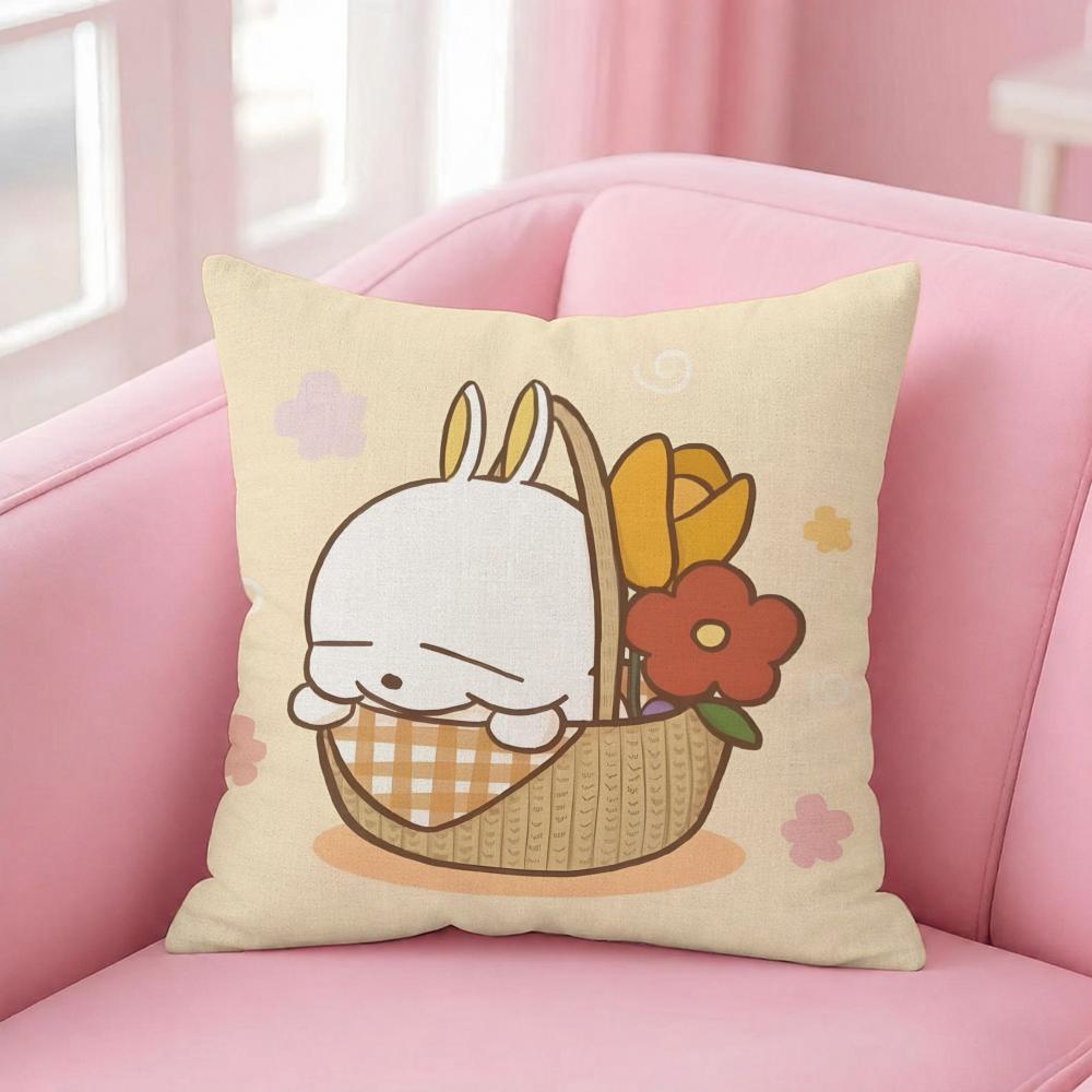 Anime Mashimaro Cushion Cover Pink Linen Textured Double Sided Cushion Cover with Invisible Zipper for Home Decor