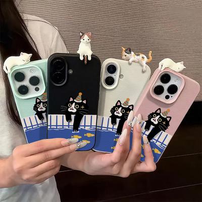 3D Puzdro na telefón pre iPhone 11 13 17 Pro Max 17 Air Case iPhone 13 15 16 Pro Max 12 14 Pro Max 14 15 Plus Roztomilá 3D Mačiatko Kreslená Koža