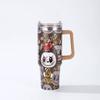 Cartoon pattern Labubu 40oz car cup 304 stainless steel thermos cup Labubu car straw Bingba cup