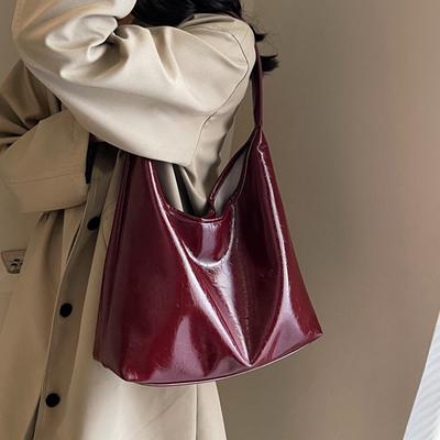 Kvalitní měkká PU kožená taška do podpaží Vintage Wine Red Dámská taška přes rameno Velká kabelka Dámská všestranná taška