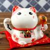 Japanese 6 inch Maneki Neko Ceramic Lucky Cat Home Decoration Desktop Ornament Fortune Cat Money Box Fengshui Craft Gifts