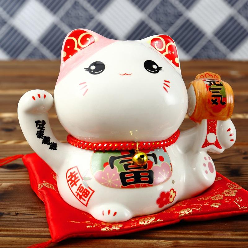 Japanese 6 inch Maneki Neko Ceramic Lucky Cat Home Decoration Desktop Ornament Fortune Cat Money Box Fengshui Craft Gifts