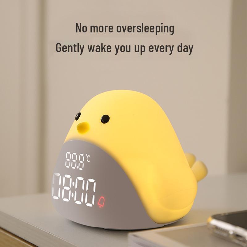 Time Bird LED Alarm Clock with USB Charging - Silent Cartoon Bedside Night Light for Bedroom or Dorm