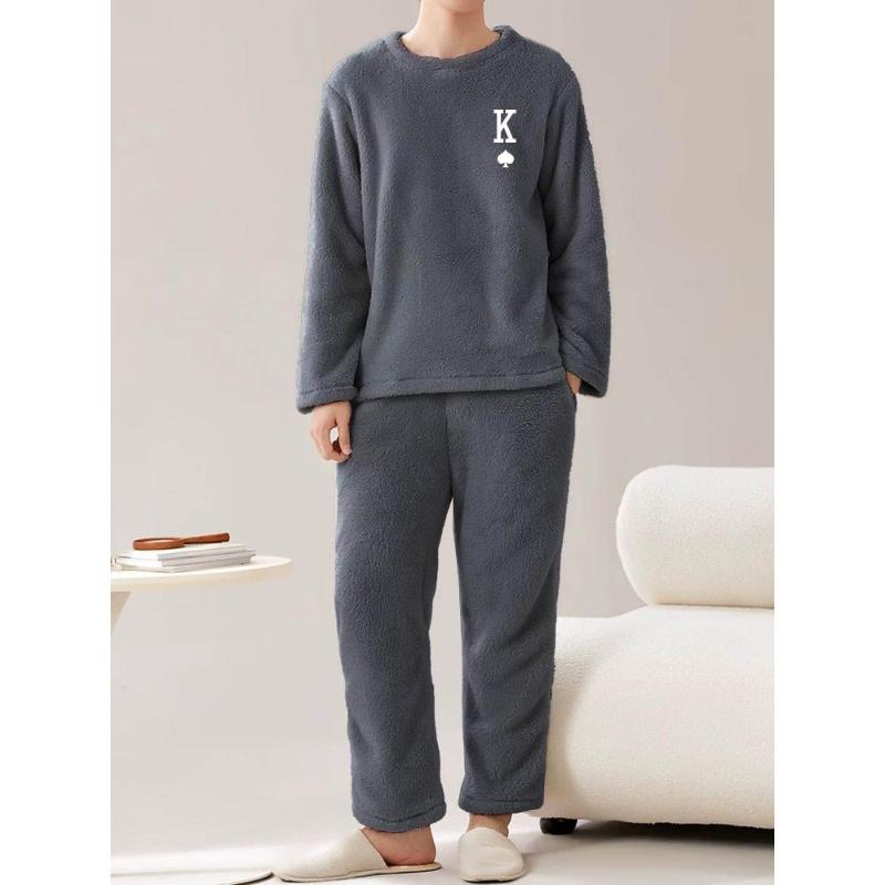 

Stretchable & Slim Fit, Men s Flannel Loungewear Set XXL серый