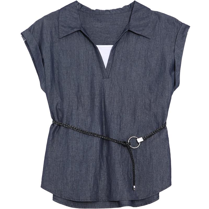 

Betu Women s Faux Two-Piece Belted Short-Sleeve Shirt M