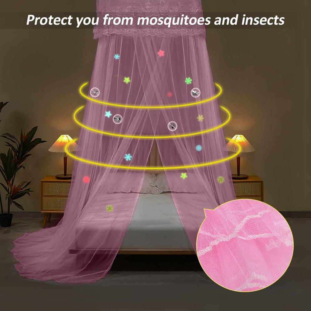 Elegant Lace Bed Canopy Mosquito Net Hung Dome Mesh Canopy Princess Round Dome Bedding Net Bed Mosquito for Bedroom Camping