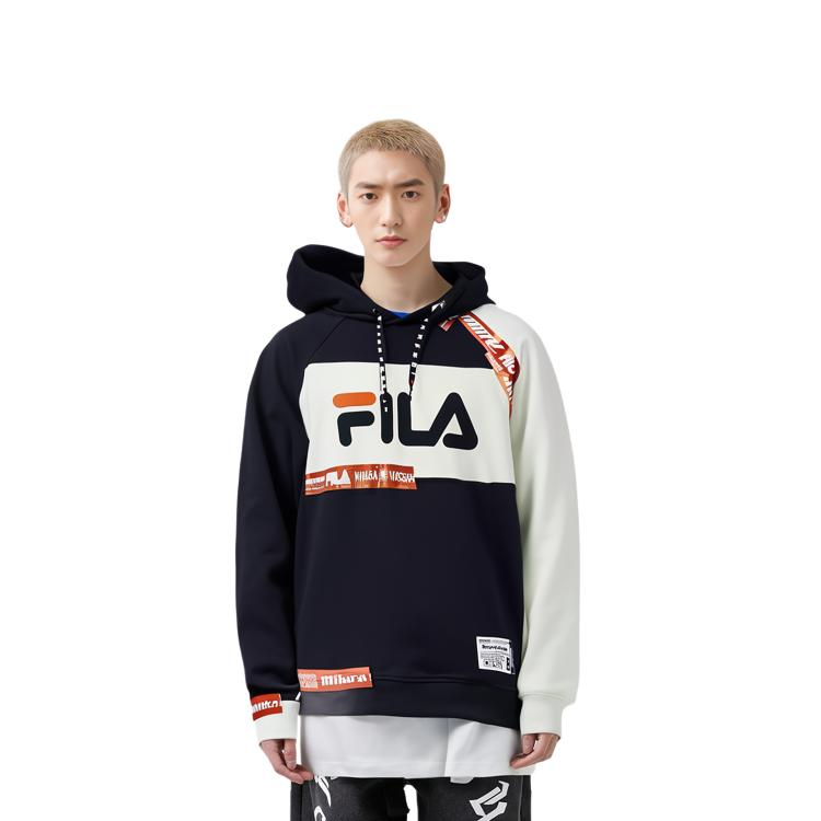 Fila X MIHARA YASUHIRO Collaboration FW22 American Vintage Color Block Letter Print Casual Hoodie Men Hoodies Black F11M233201F-BK