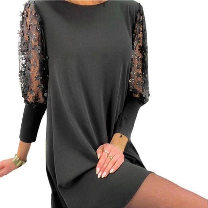 

Dresses Solid Color O-Neck Summer Dress Loose Elegant Party Black S