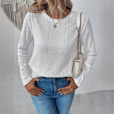 Women's Top Pullover Crew Neck Jacquard Lace Casual T-shirt