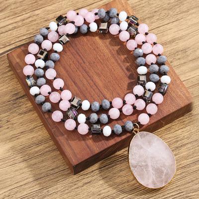 Natürliches Pulverkristall-Halsketten, vielseitige Pulloverkette für Herbst und Winter, lange Halskette, böhmischer Schmuck