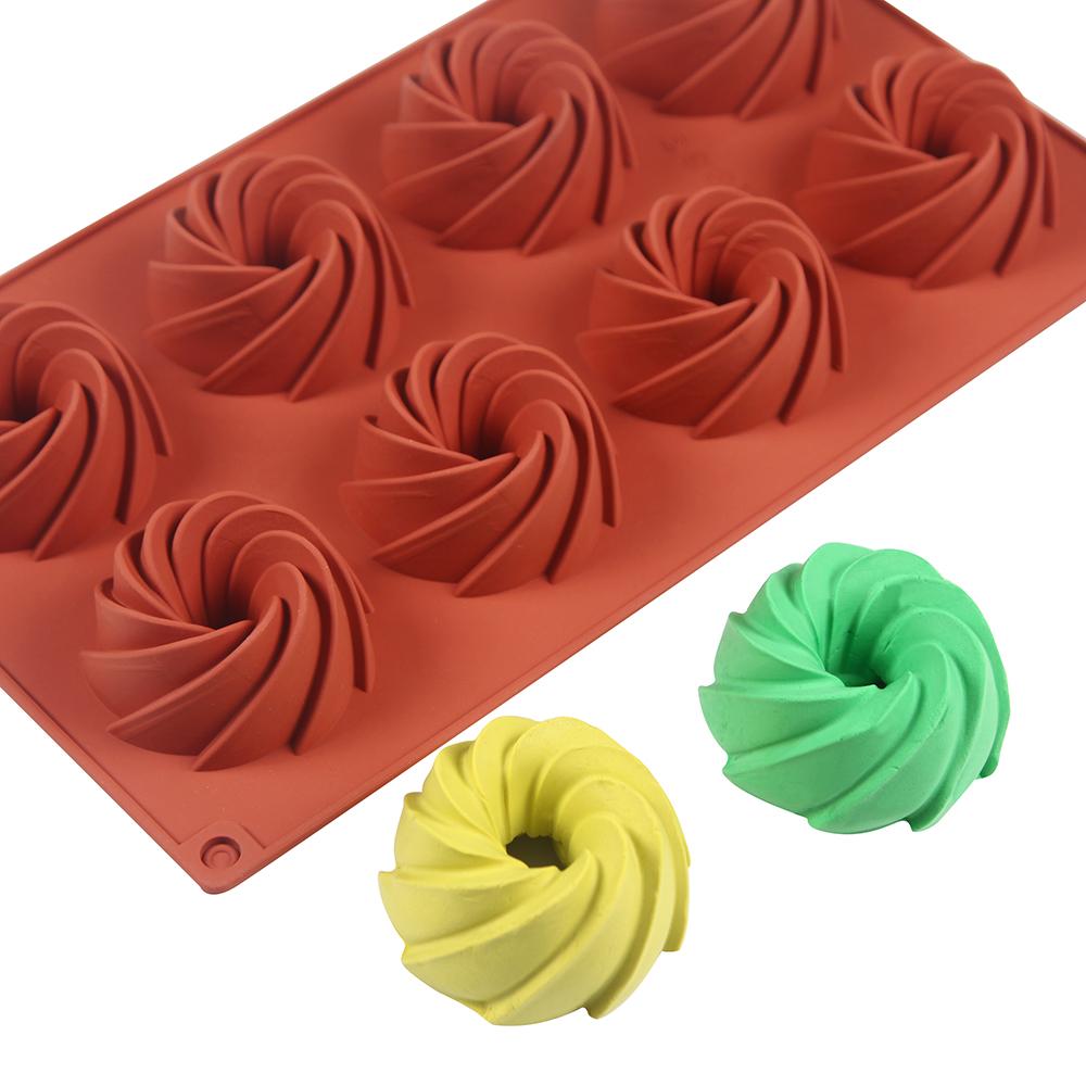 Silikon Kuchenform 8 Mulden Mini Spiralförmig Kuchen Schokolade Backform 3D DIY Backen Dessert Mousse Dekorierformen