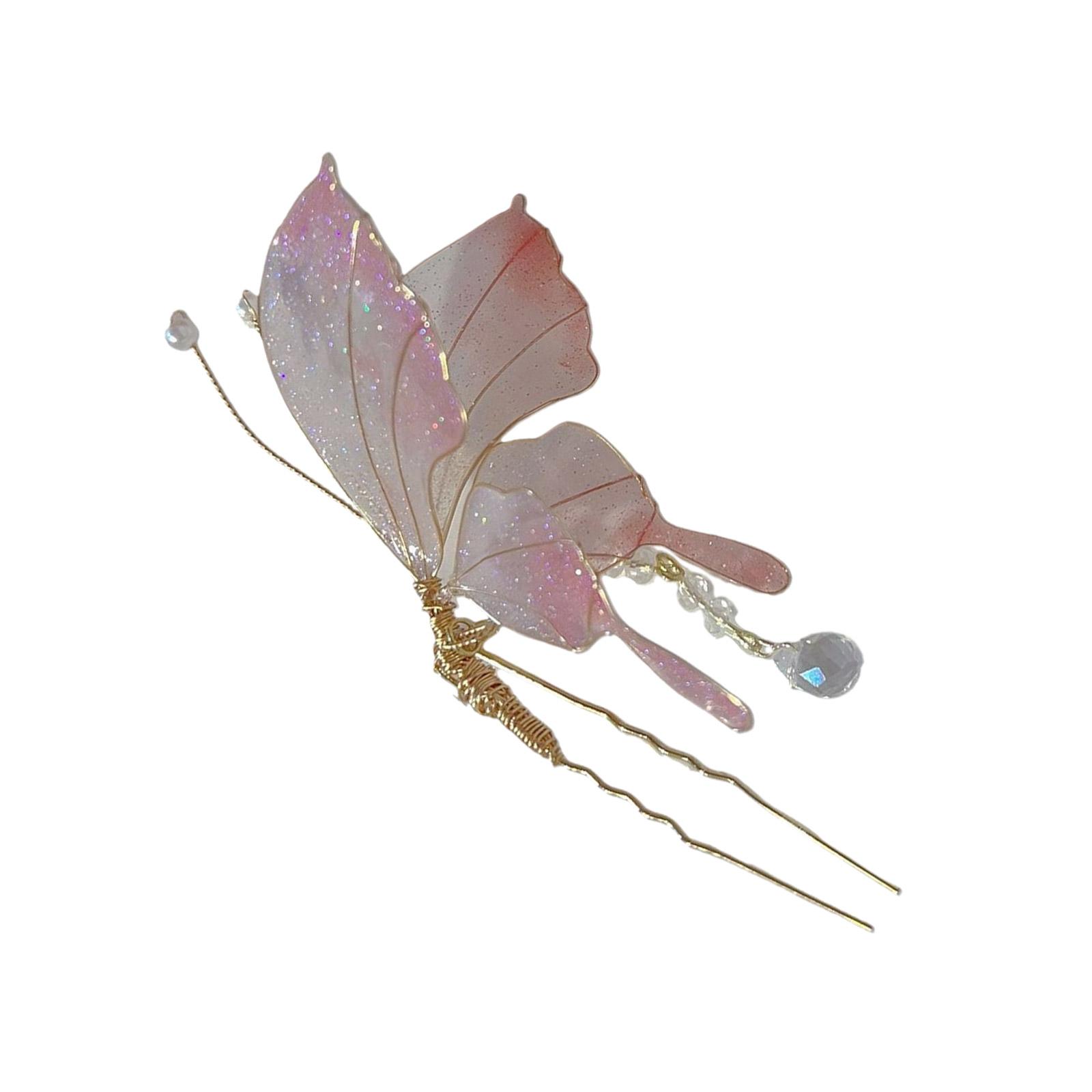 

Glitter Butterfly Hair Stick 3D Butterfly Filigree Buyao for Women Girl Buyao for Traditional Headpieces Hair Jewelry рожевий