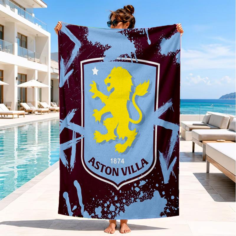 Asciugamano da Spiaggia con Stemma Aston Villa, Asciugatura Rapida, Facile da Curare, Adatto sia per il Fitness che per le Vacanze al Mare, Essenziale per lo Sport