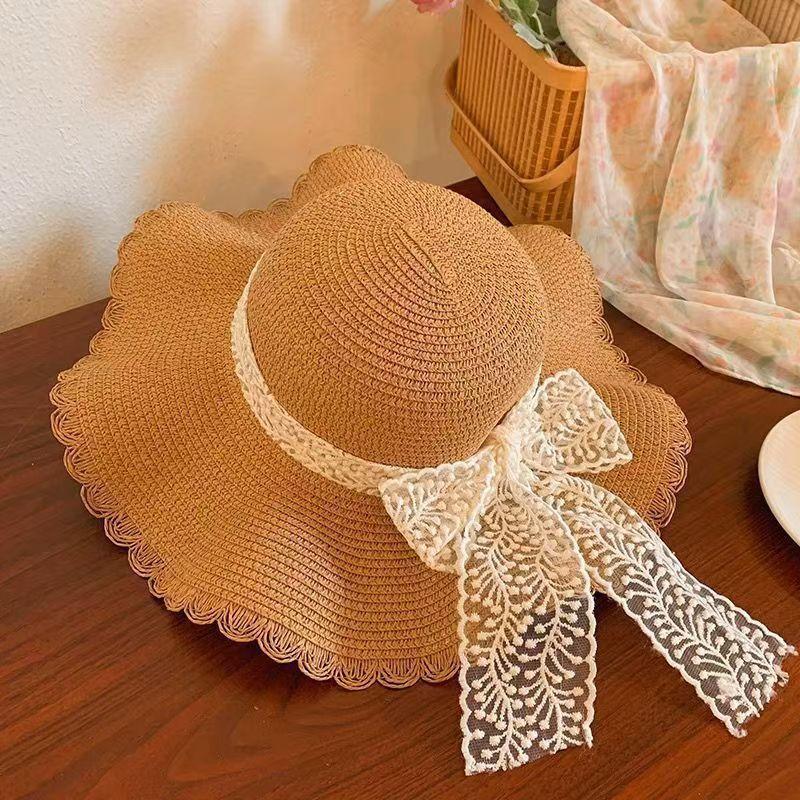 Bow Big Brim Sunshade Straw Hat Women's Summer Outdoor Sunscreen Vacation Beach Hat Seaside Versatile Hat