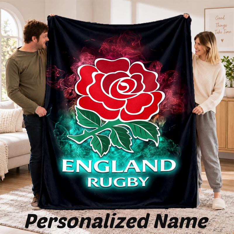 England Rugby Personalized Flannel Blanket Custom Name Text Soft Throw Blanket Home Decor
