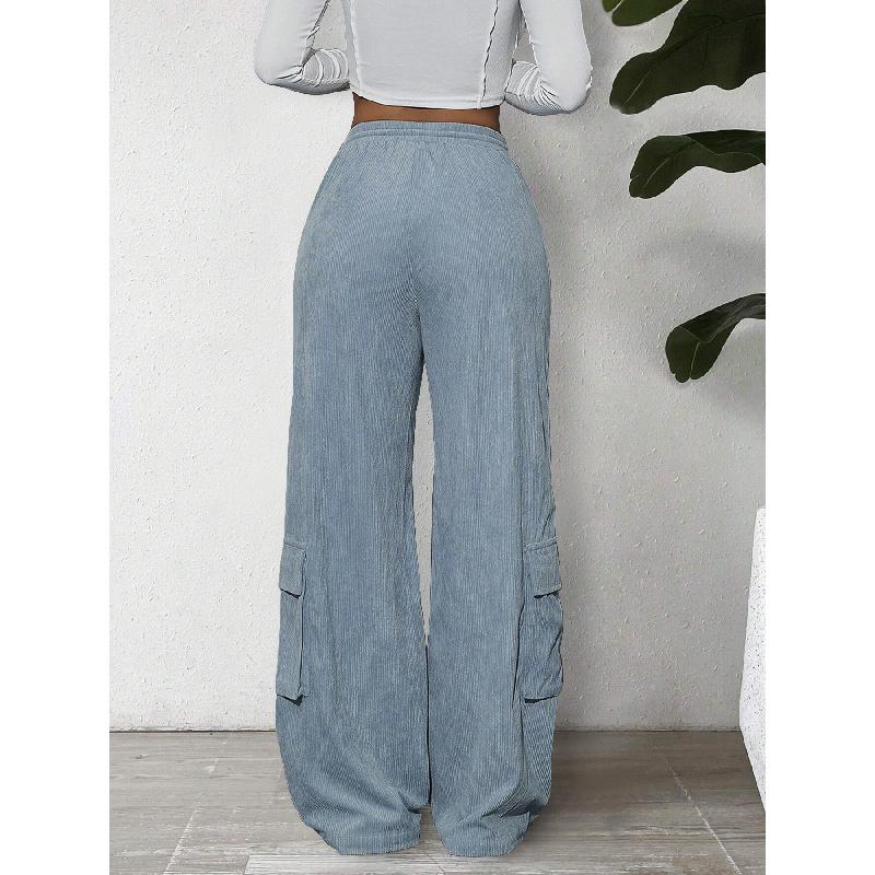 Women's Cargo Pants Spring/Summer New Wide-Leg Pants Casual Simple Tie-Waist Multi-Pocket Long Pants