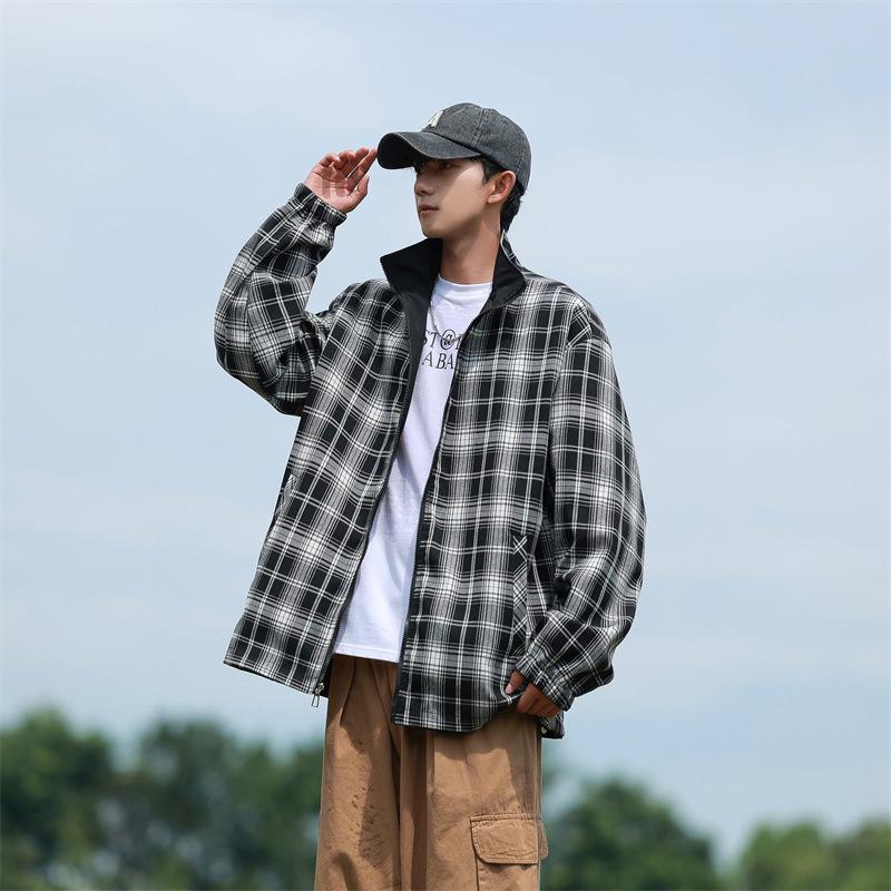 

Autumn Stand-up Collar Double-sided Jacket Two-open Couple Loose Casual Coat 3XL чорний