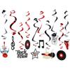 Easy Joy 10 PCS Rock and Roll Party Decorations Hanging Swirl Decorations Guitar Record Sign Rock Star Hanging Swirls Ceiling Party Decor for 50's
