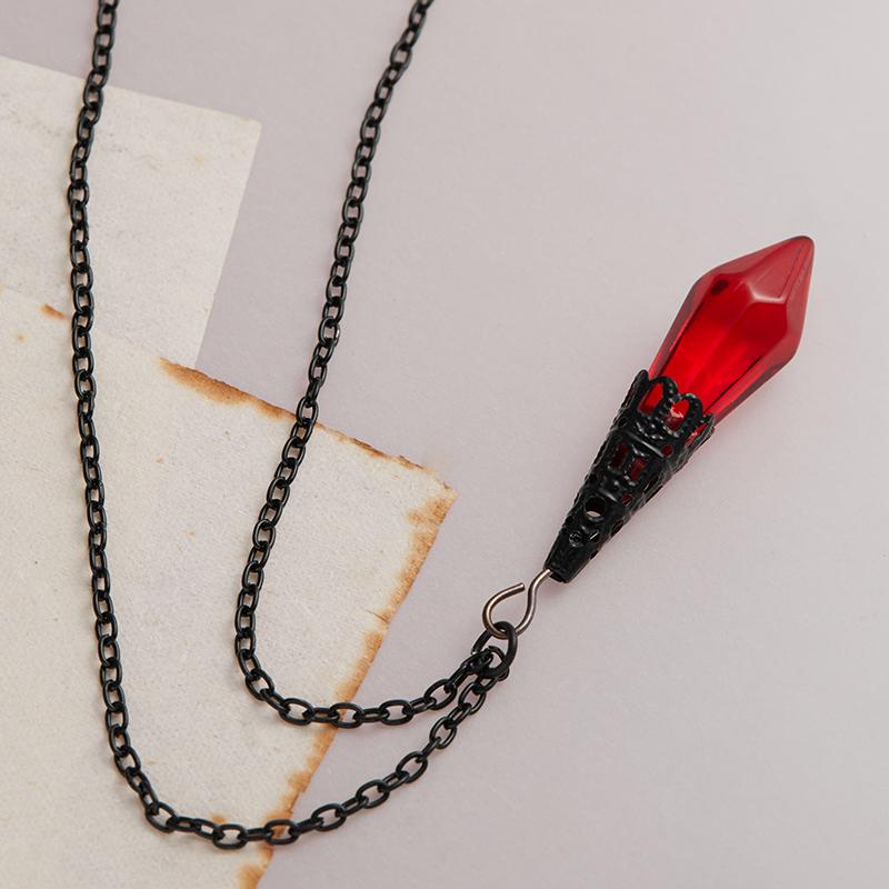 Gothic Vampire Blood Red Crystal Necklace Women Man Pagan Witch Jewelry Demon Vampire Black Chain Lovers Crystal Pendant Choker