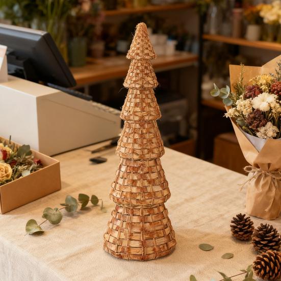 Rattan Harts Julgranskotte Natur Rattan Stil Bordsjulgransfigurer för Vinterhelg Entrébord Spiselhylla Mittpunkt