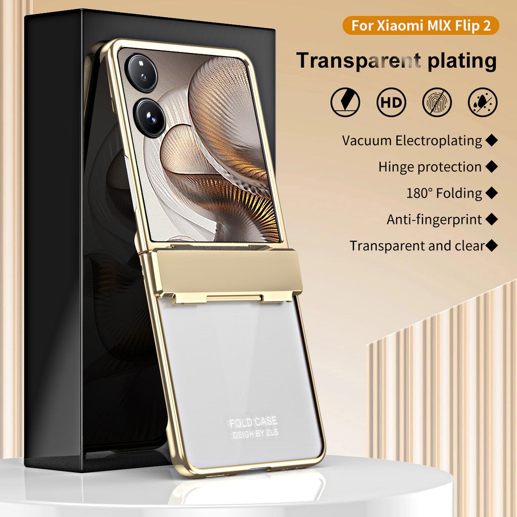 For Xiaomi Mix Flip 2 Case Electroplating PC Folding Phone Cover with Screen Protector