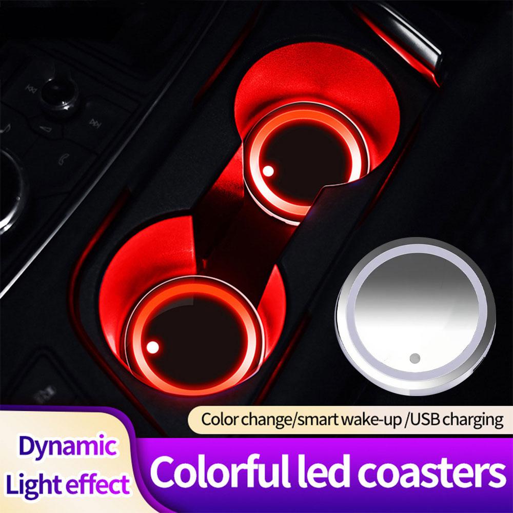 7 Colors Car Coasters Car Cup Holder Gradual Breathing Neon Lamp LED Light Mats Bottle Light Sensor Atmosphere Car Accessories Cup Holders 5