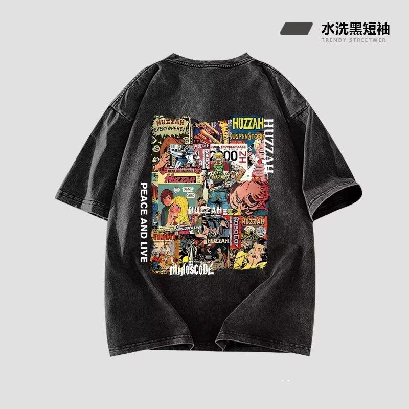 

УРА Ретро Постер Американский Тяжеловесник Короткий Рукав Унисекс Летняя Свободная Футболка с Половиной Рукава Мужская Футболка Пара 5XL серый