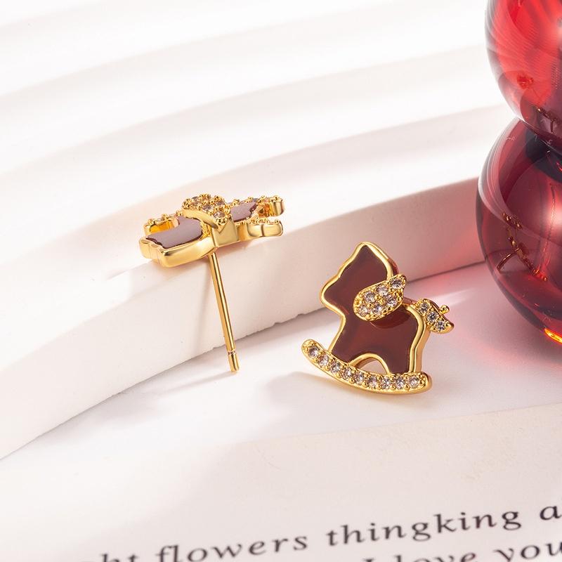2026 Charm Pony Stud Earrings Women's Mini Synthetic Zircon Lucky Horse Earring Party Music Festival Daily Jewelry