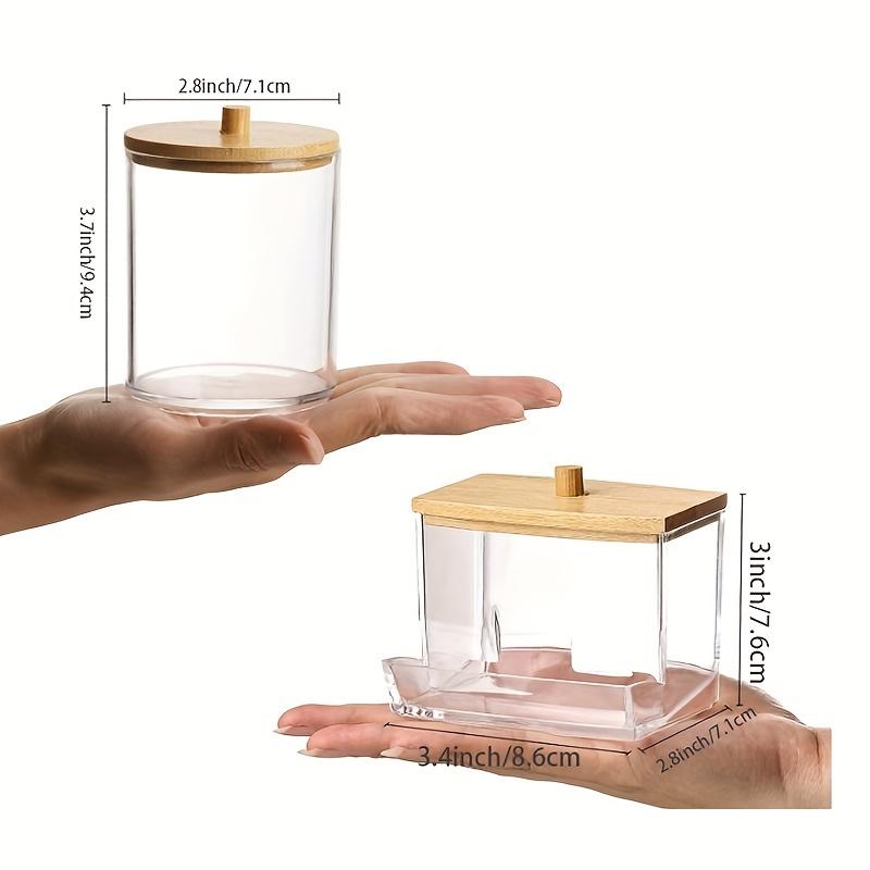 2 Pcs Porte-cotons-tiges Récipient de salle de bain avec couvercles en bois, 10 OZ, 7 OZ Distributeur de cotons-tiges, Pot organisateur d'apothicaire pour boîte de rangement