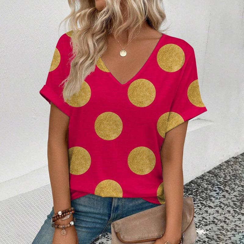 

Футболки с геометрическим принтом в горошек и 3D-принтом, женские повседневные футболки с коротким рукавом и V-образным вырезом, топы 2000 года, уличная одежда в стиле Харадзюку, футболки, женская одежда XL