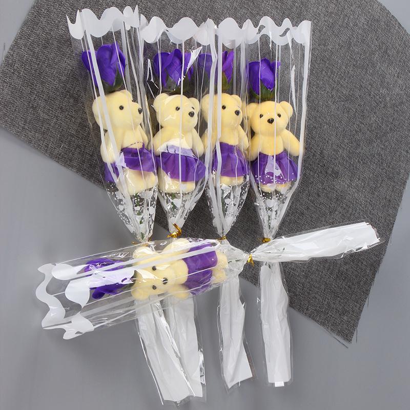 5Pcs Random color Roses Soap Flowers Bouquet With Teddy Bear Romantic Wedding Favors Rose Soaps Flower For Valentine'S Gift