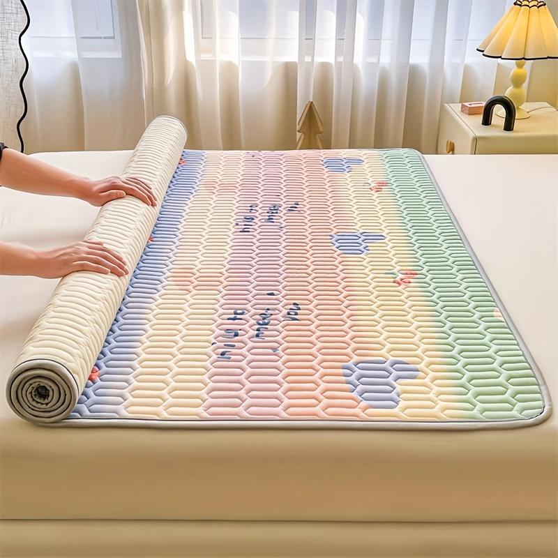 [Soft Cooling Sheet] 1pc Soft & Breathable Lyocell Latex Cooling Sheet - Fun Rainbow & Floral Print Mattress Pad | Crisp, Cartoon Design for Summer