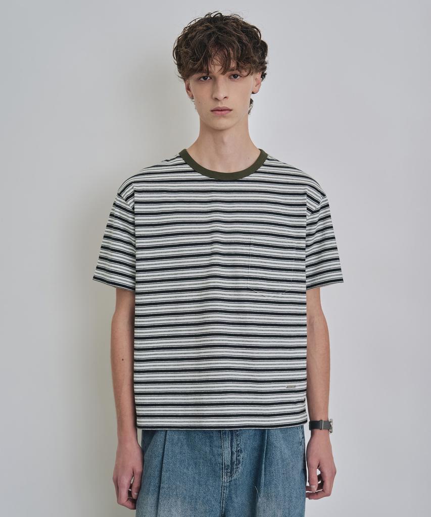 COSTUME O’CLOCK Striped Semi-Crop Short Sleeve T-Shirt 2 Colors Coosts263