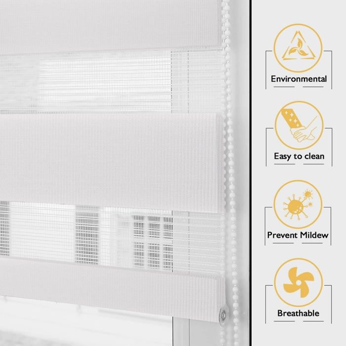 Store enrouleur jour/nuit double tissu blanc 70×150 cm - sans perçage, occultant, protège la vie privée