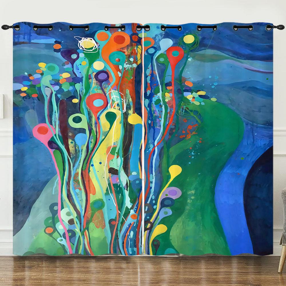 Vorhang Graffiti Blumen Und Pflanzen 3D Digitaldruck Verdunkelungsvorhang Ösen