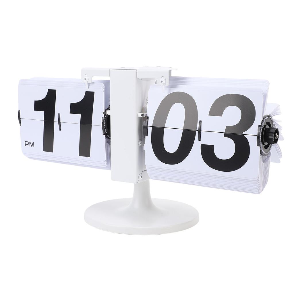 Flip Desk Clock Mechanical Battery Powered 12 Hours Quiet Automatic Page Turning Clock with Extended Rod for Living