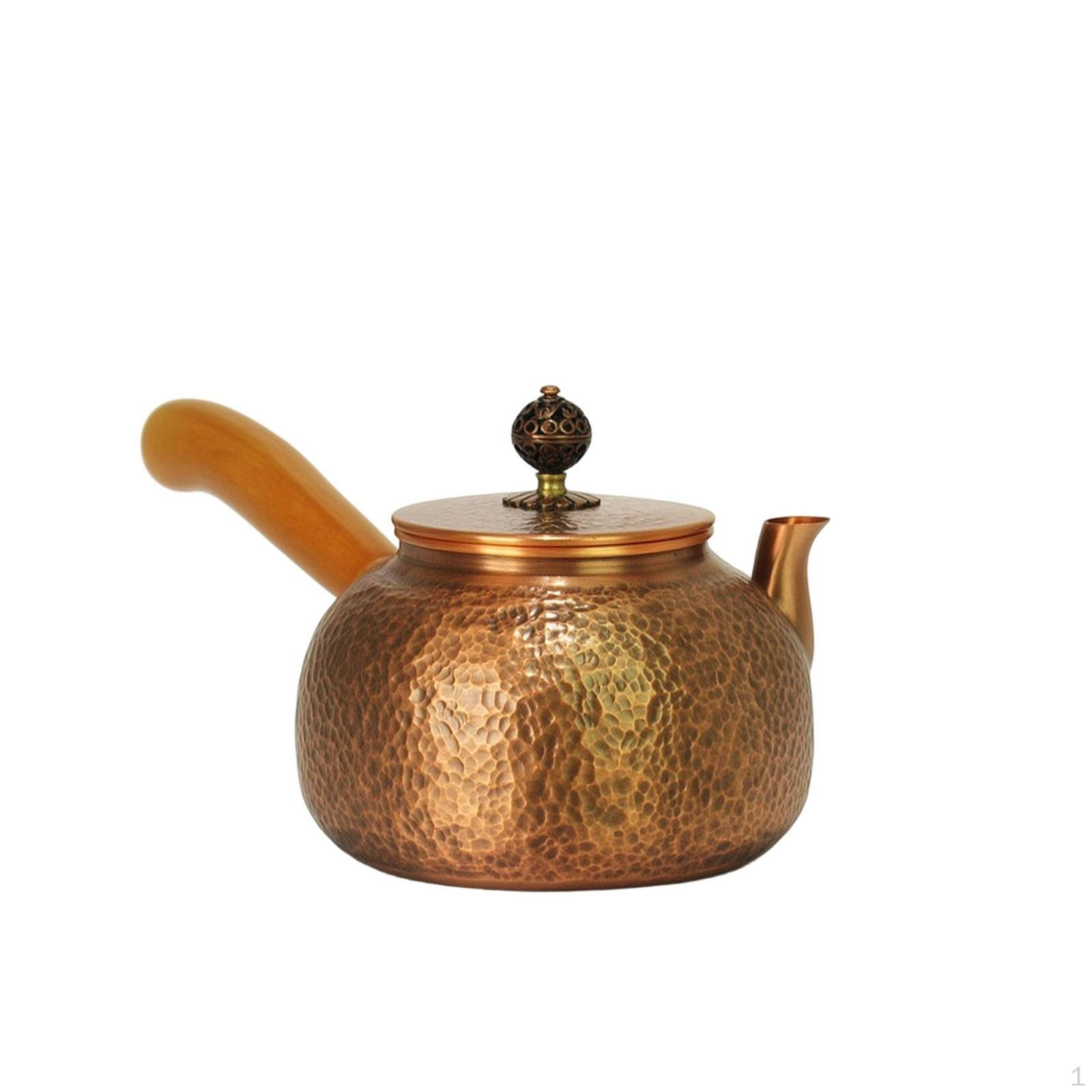 Copper Tea Kettle with Wooden Handle Sturdy SideHandle Compact Antique