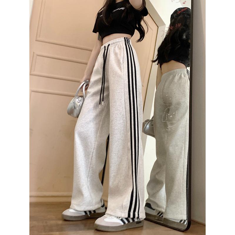 

White and Gray Striped Women s New Wide-leg Straight-leg Pants Are Casual, Slimming and Versatile Loose Sportswear Pants XXXXL