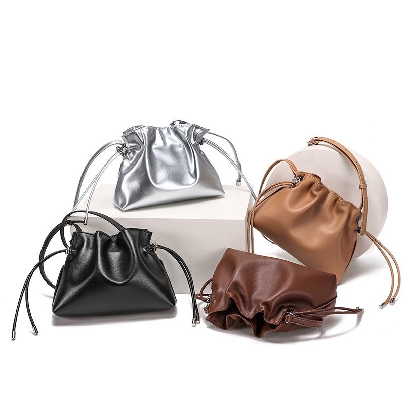 Leather Women's Bag Handbag New Drawstring Small Bag Pleated Cloud Bag Shoulder Messenger Bag