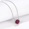 Zhou Hengfu S925 Silver Round Pendant Necklace with Pigeon Blood Red and Diamond Inlay