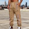 Men's Casual Heavy-duty Fleece American Pants, Men's Striped Color-blocking Retro Strapless Cargo Pants
