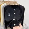 Retro Schwarzer Strick-Cardigan mit Bärenstickerei für Damen - Herbst/Winter Kollektion