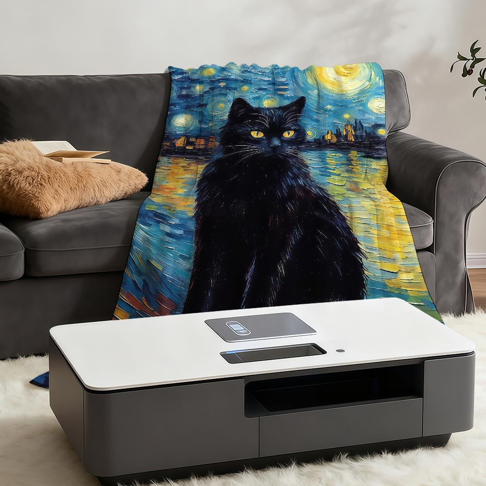 Starry Night And The Cat Blanket Throw Super Cosy Plush Living Room Sofa Couch Childish Birthday Gifts