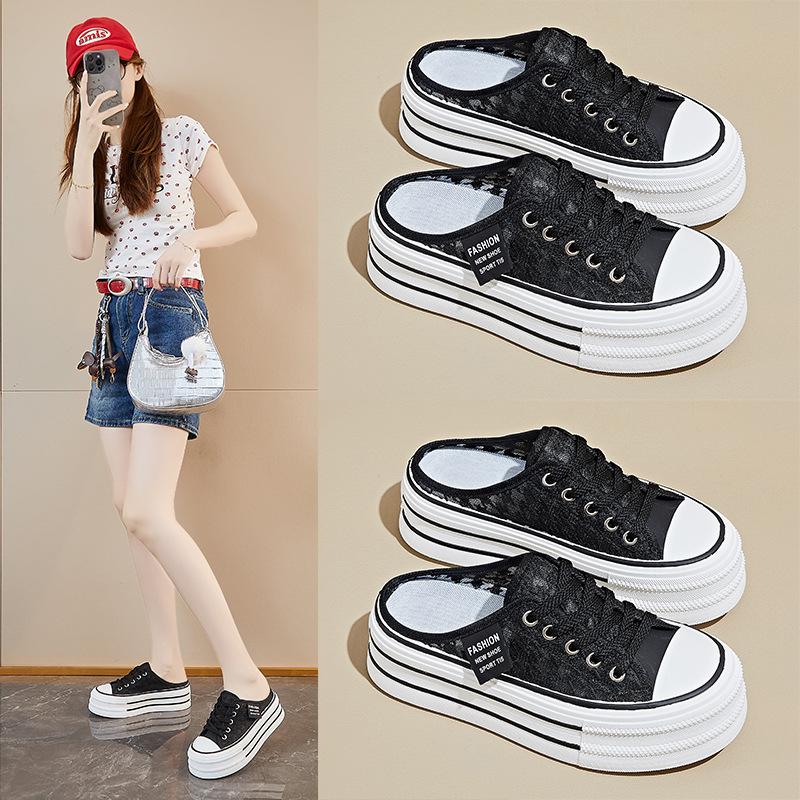 Summer Mesh Half-support White Shoes New Style of Female Students Breathable Height-enhancing Shoes Casual