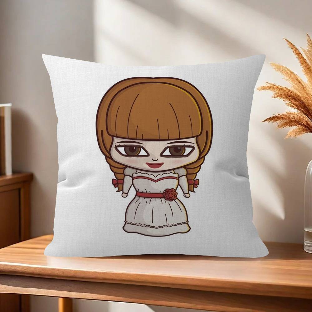Popular AAnnabelle Horror Movie Pillow Covers Cartoon Sofa Decorative Home Doublesided Printing Short Plush Cute Cushion Cover
